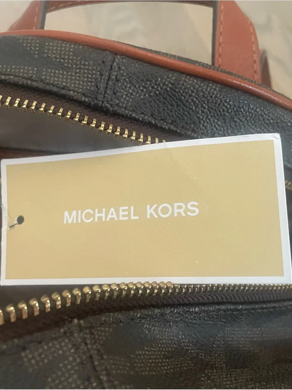 Michael Kors Rhea Women Medium MK Logo Backpack Brown Satchel Handbag